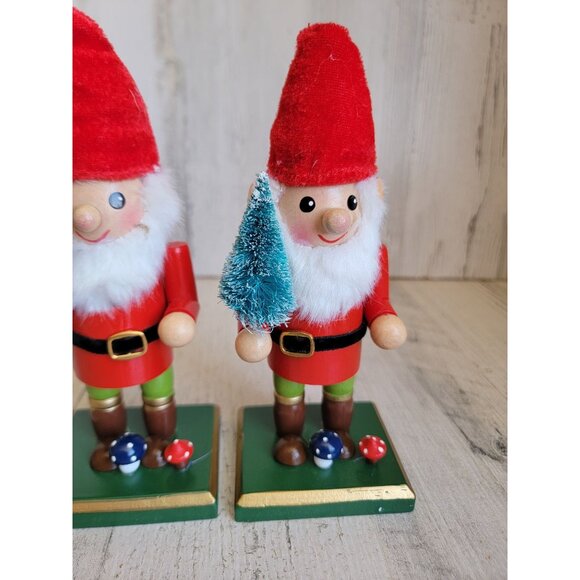 Gnome mushroom Nutcracker set unique elf Decor wooden Xmas - Picture 4 of 8